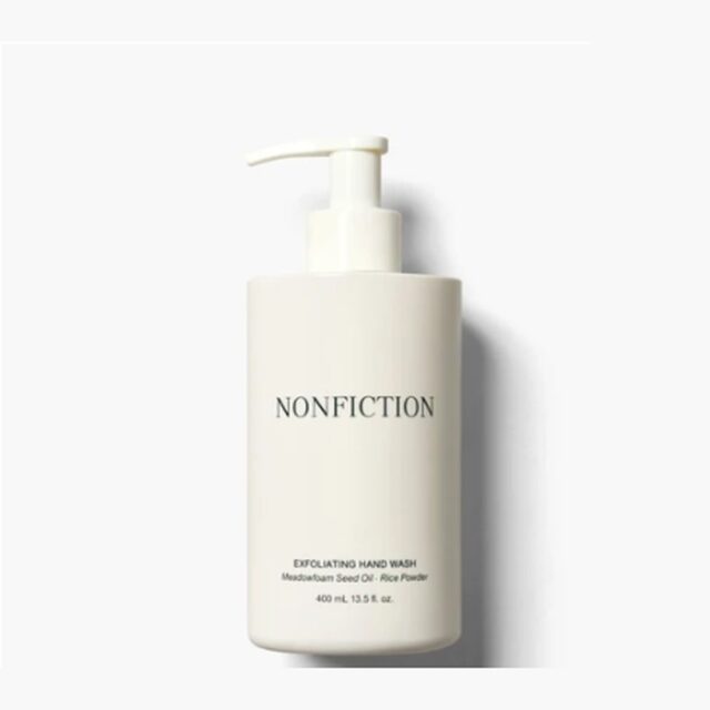 NONFICTION Exfoliating Hand Wash in a cream pump bottle.